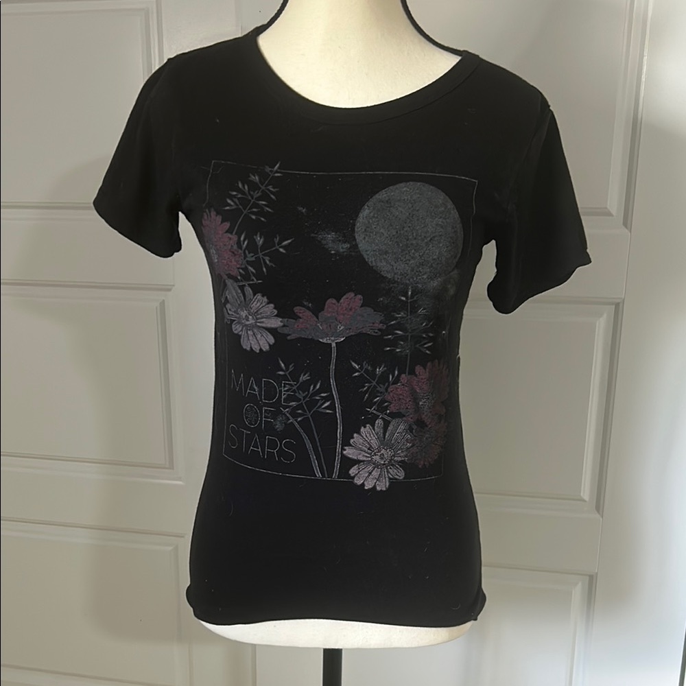 Black Graphic Tee with Floral Design